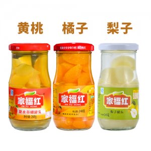 家福紅水果罐頭混合6瓶橘子黃桃梨休閑零食