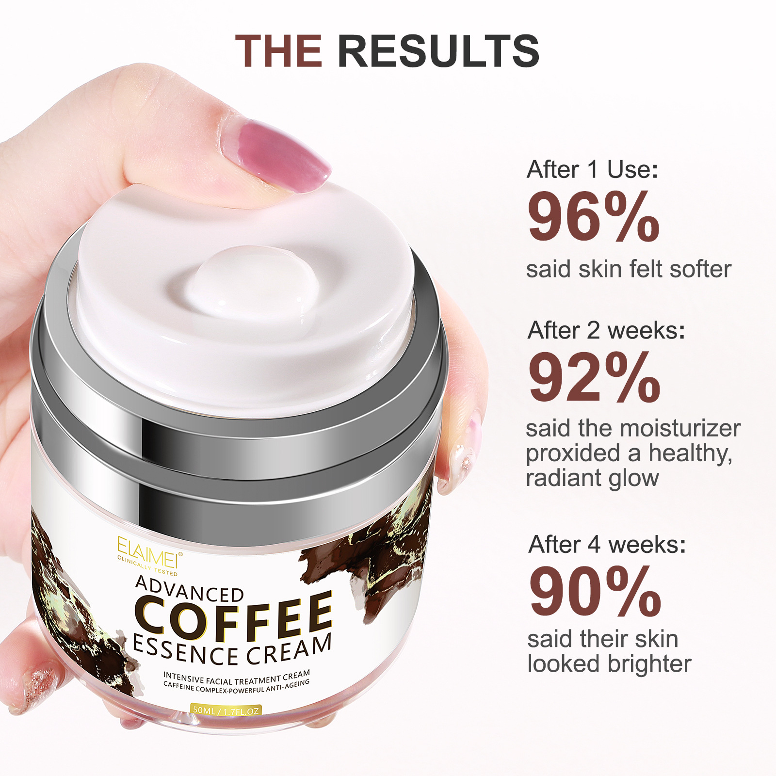 跨境現(xiàn)貨ELAIMEI 按壓式咖啡面霜保濕補(bǔ)水滋潤面部護(hù)理按摩霜50gOEM代加工