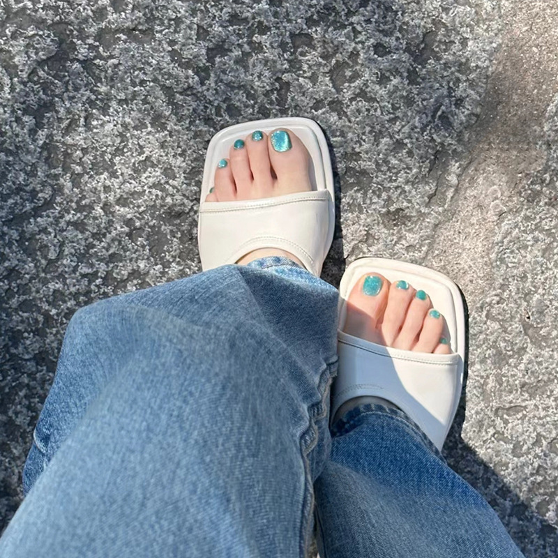 穿戴甲腳指甲腳丫美甲指甲貼片腳甲可拆卸24片指甲湖藍色貓眼OEM代加工