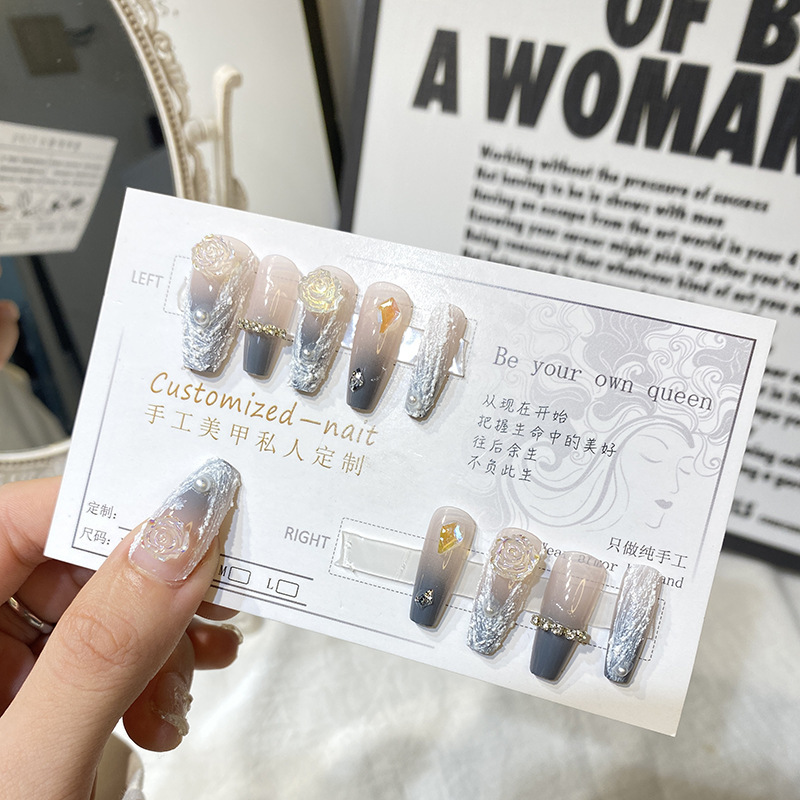 純手工美甲穿戴甲ins純欲長款假指甲果凍膠美甲片貼片成品批發(fā)OEM代加工