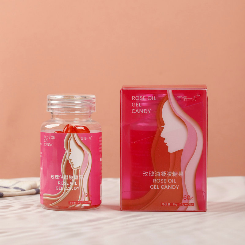 廠家批發(fā)定 制玫瑰油軟膠囊抖音網紅電商直播60粒瓶裝凝膠糖果OEM代加工