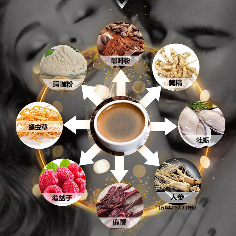 同款能量咖啡福建黑咖啡男性人參牡蠣肽速溶復(fù)合咖啡代OEM代加工